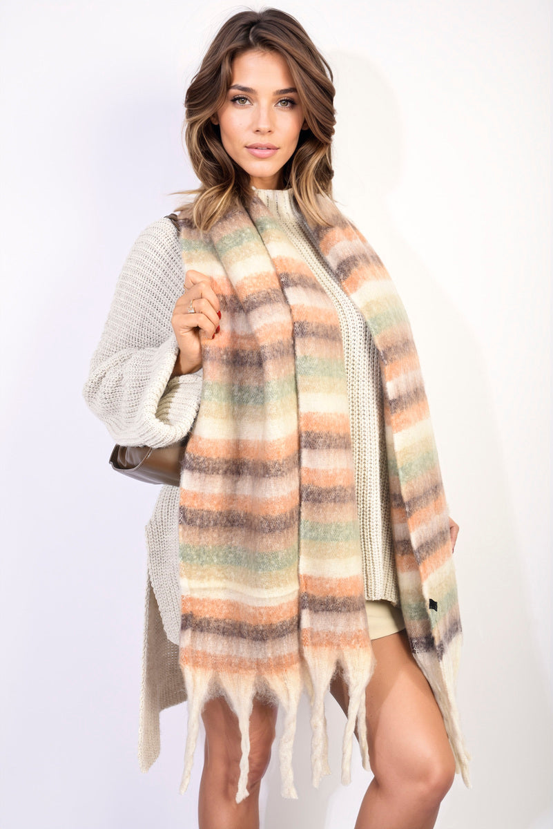 Erin Striped Soft Comfortable Oversized Chunky Scarf with Tassel - 3 colours