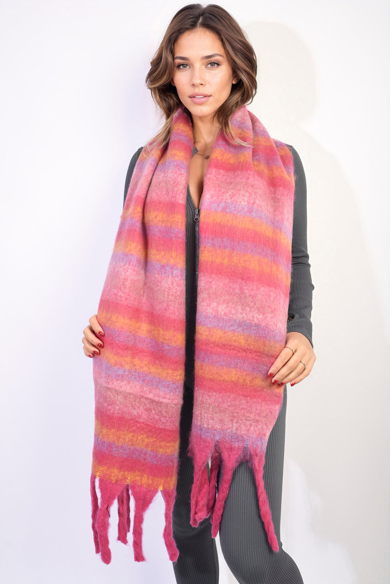 Erin Striped Soft Comfortable Oversized Chunky Scarf with Tassel - 3 colours