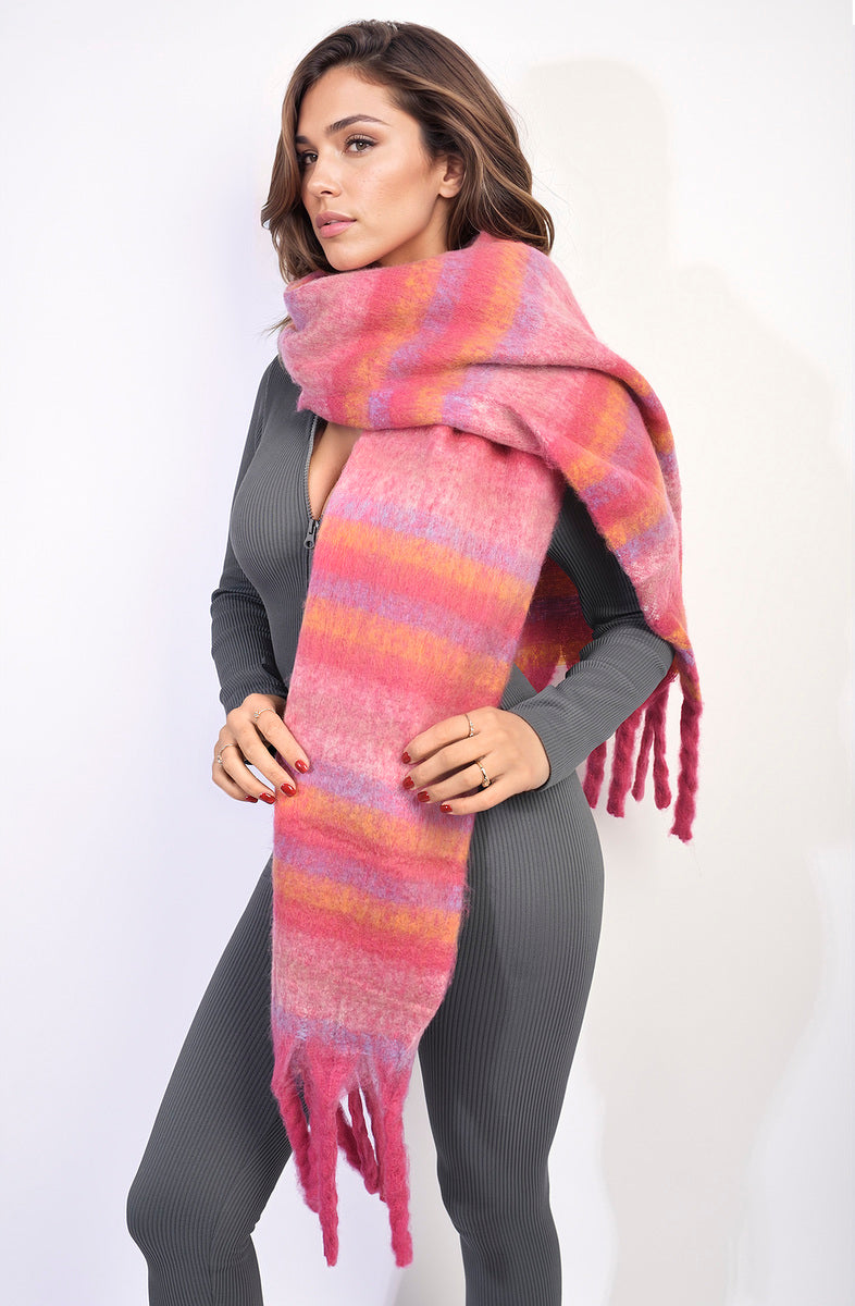 Erin Striped Soft Comfortable Oversized Chunky Scarf with Tassel - 3 colours