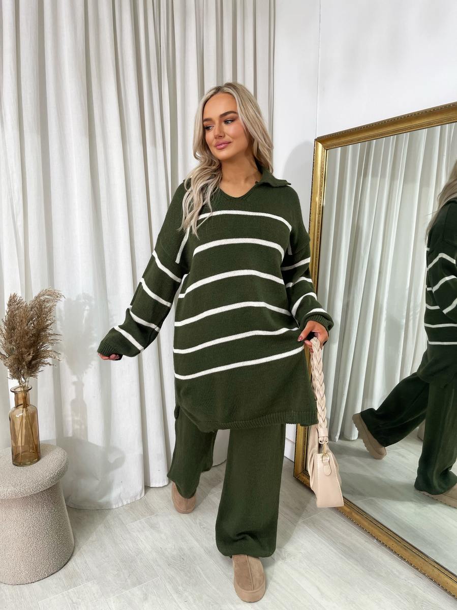 Estella Curve Loose Striped Knitted Top and Trouser Co-ord Set - 3 colours