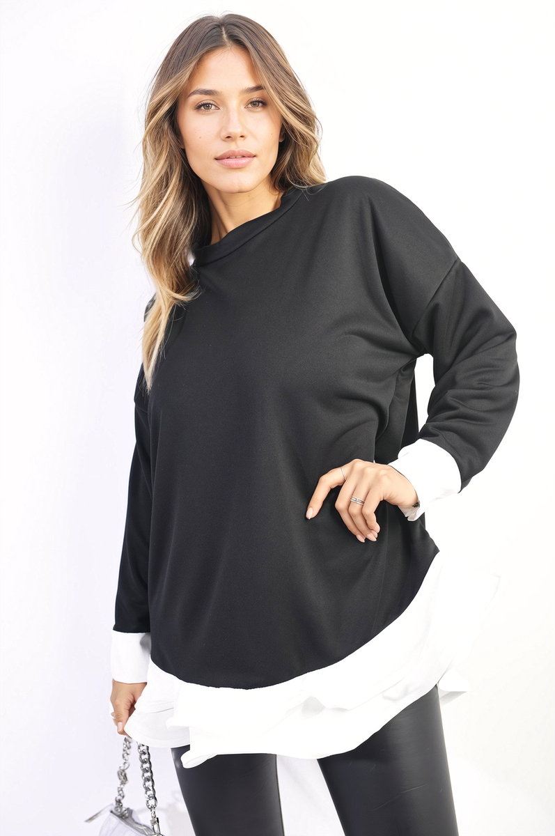 Fiona Contrast Ruffled Hem Top - 6 colours