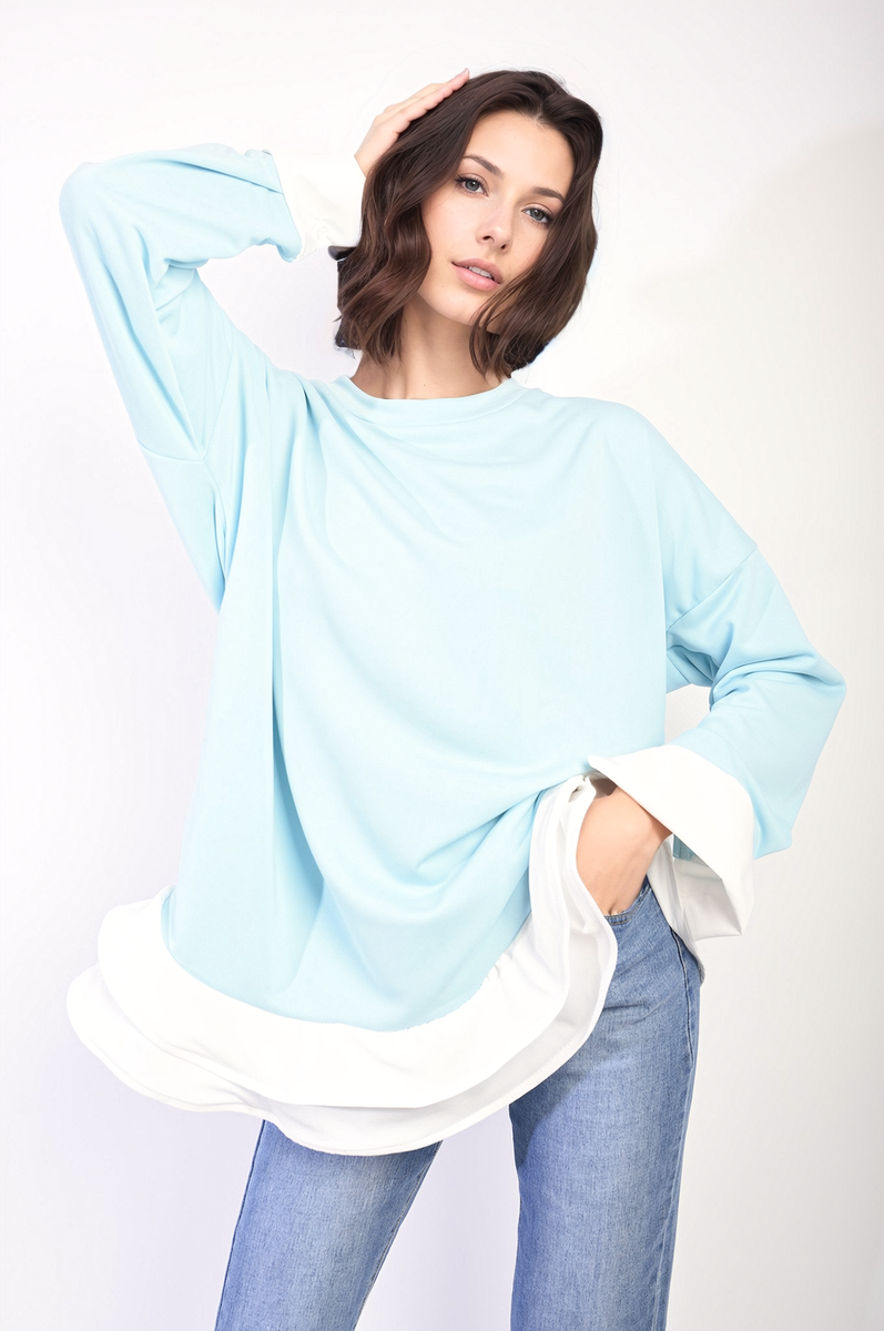 Fiona Contrast Ruffled Hem Top - 6 colours