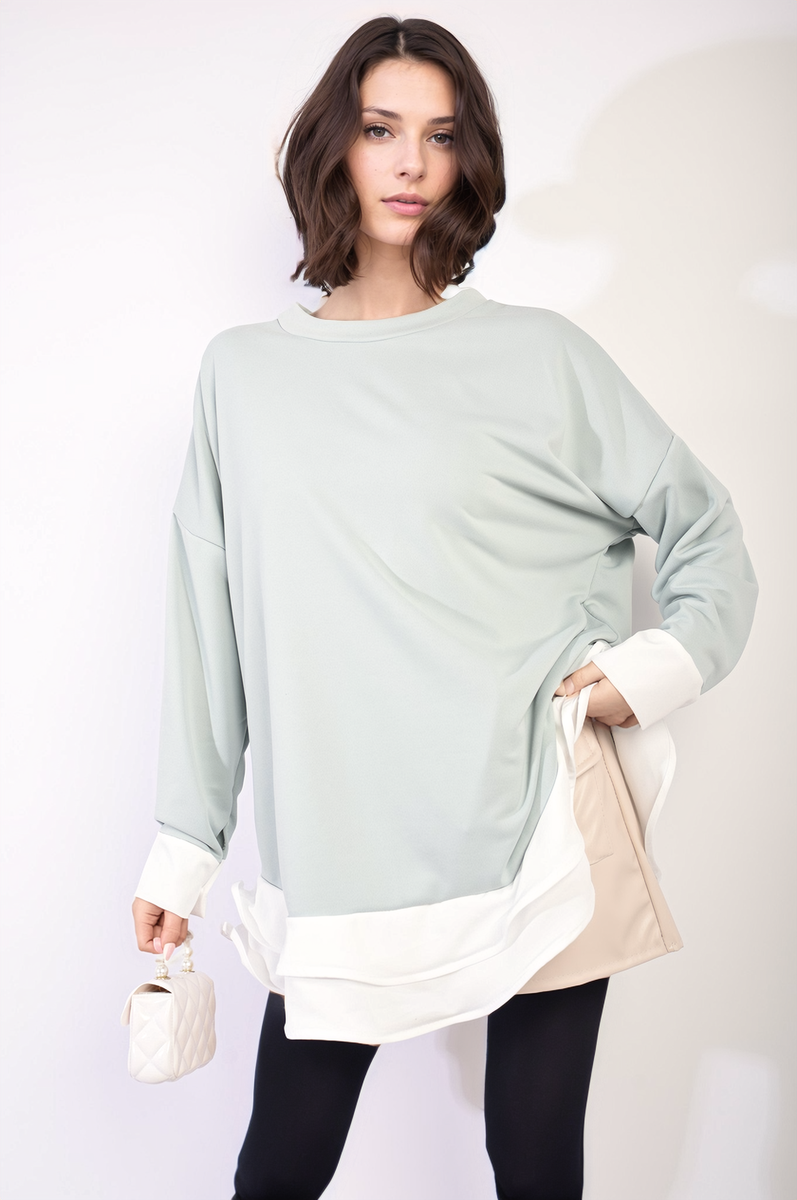 Fiona Contrast Ruffled Hem Top - 6 colours