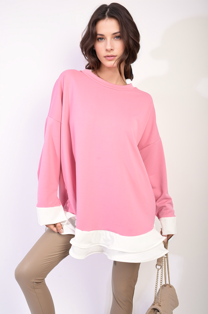 Fiona Contrast Ruffled Hem Top - 6 colours