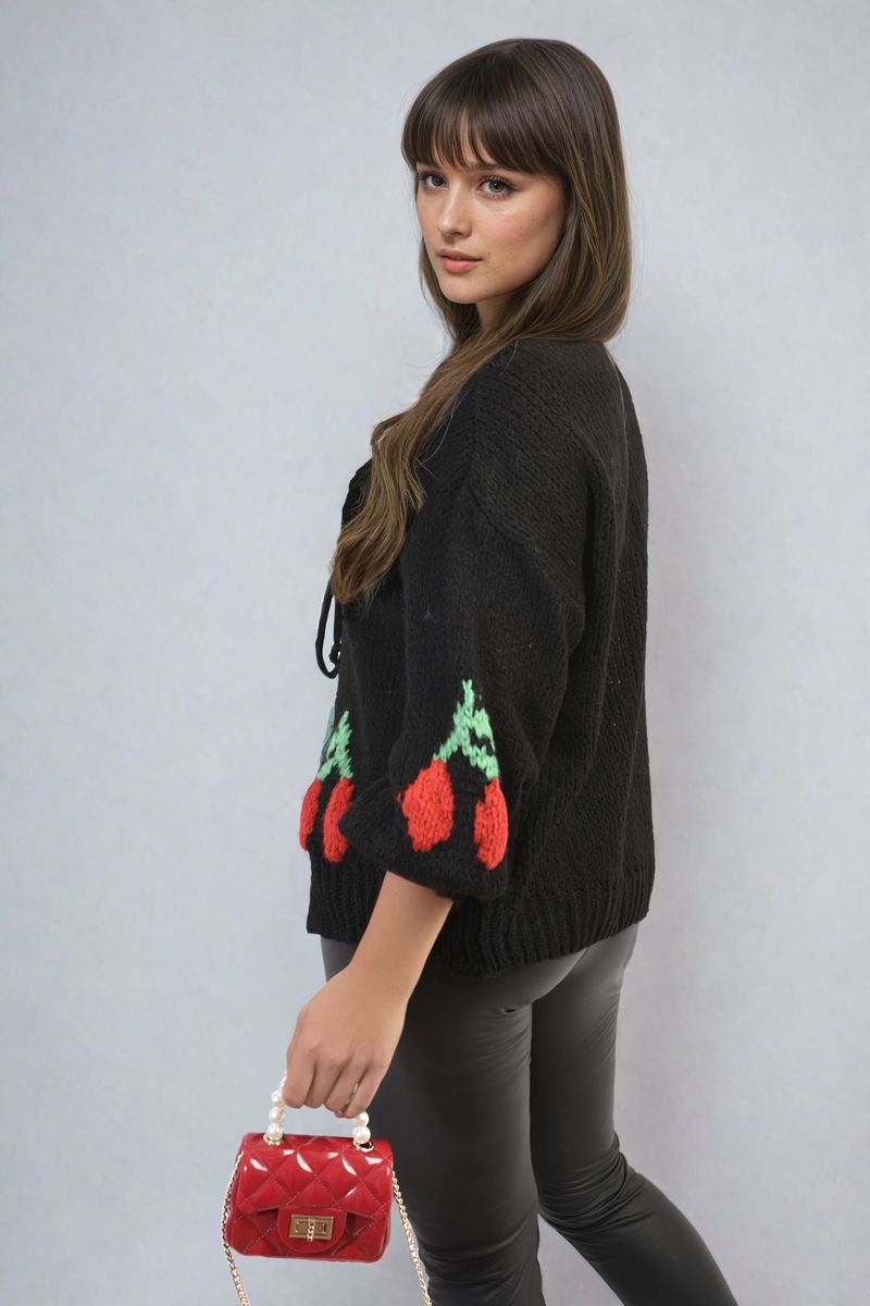 Giselle Tie Front Cherry Print Knitted Cardigan - 4 colours