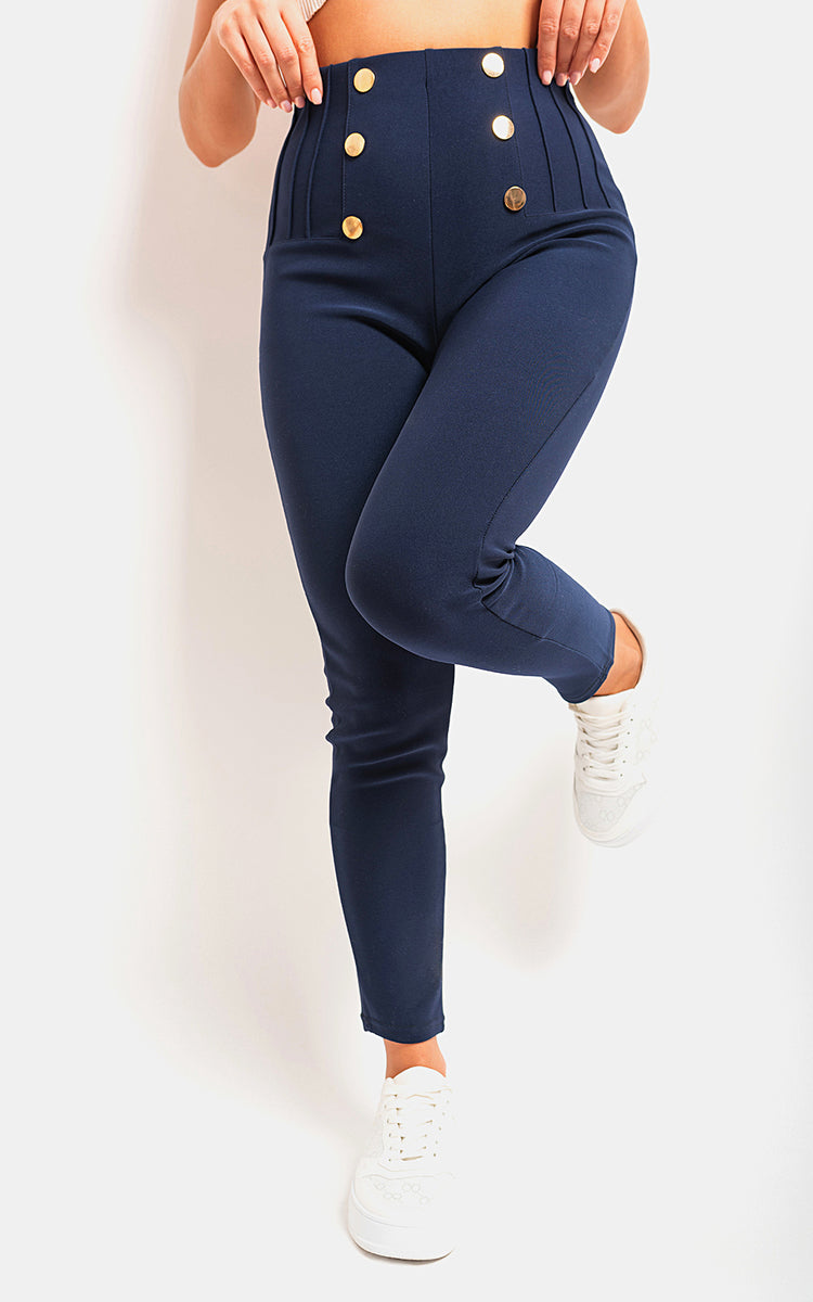 Jemma High Waisted Button Front Detail Trouser - 5 colours