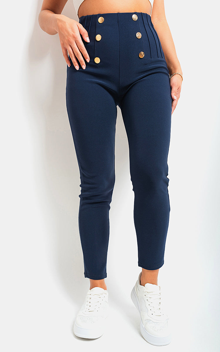 Jemma High Waisted Button Front Detail Trouser - 5 colours