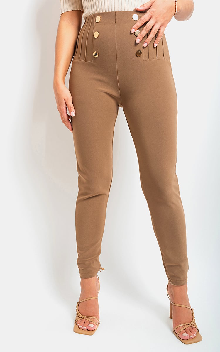 Jemma High Waisted Button Front Detail Trouser - 5 colours