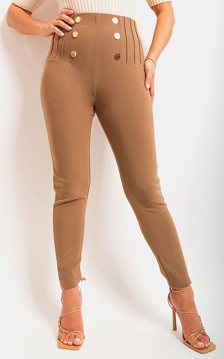 Jemma High Waisted Button Front Detail Trouser - 5 colours