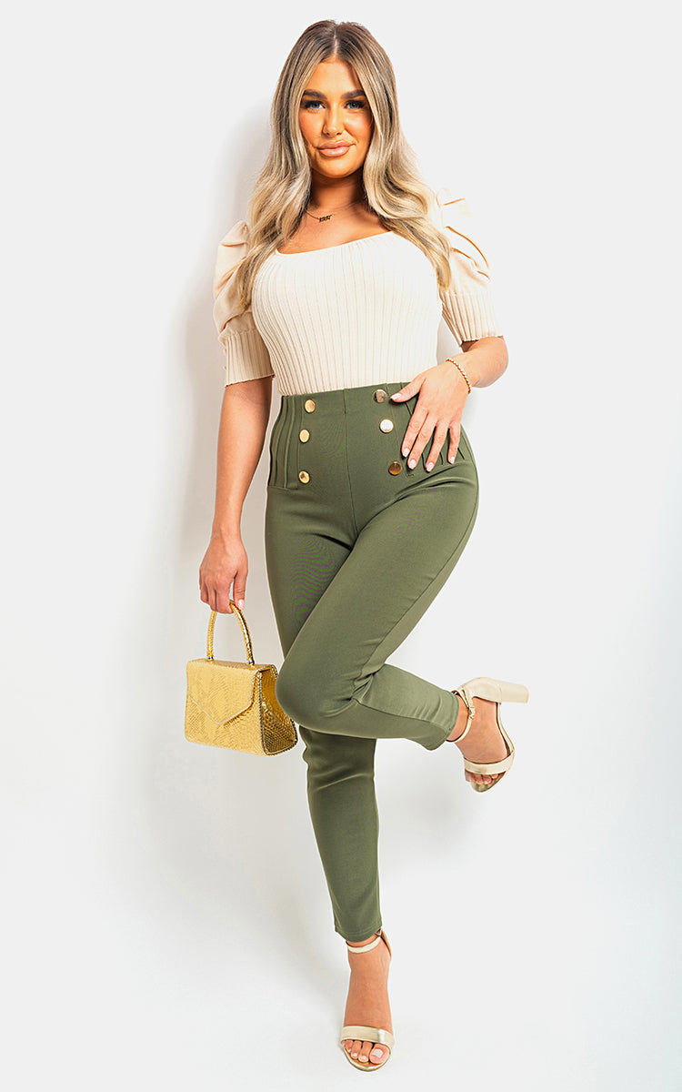 Jemma High Waisted Button Front Detail Trouser - 5 colours