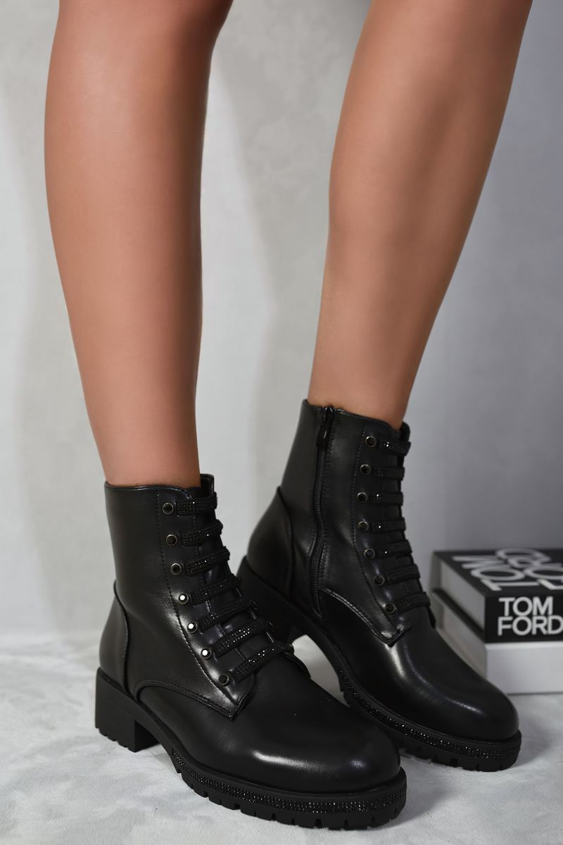 Jemma Lace Up Glitter Ankle Boots