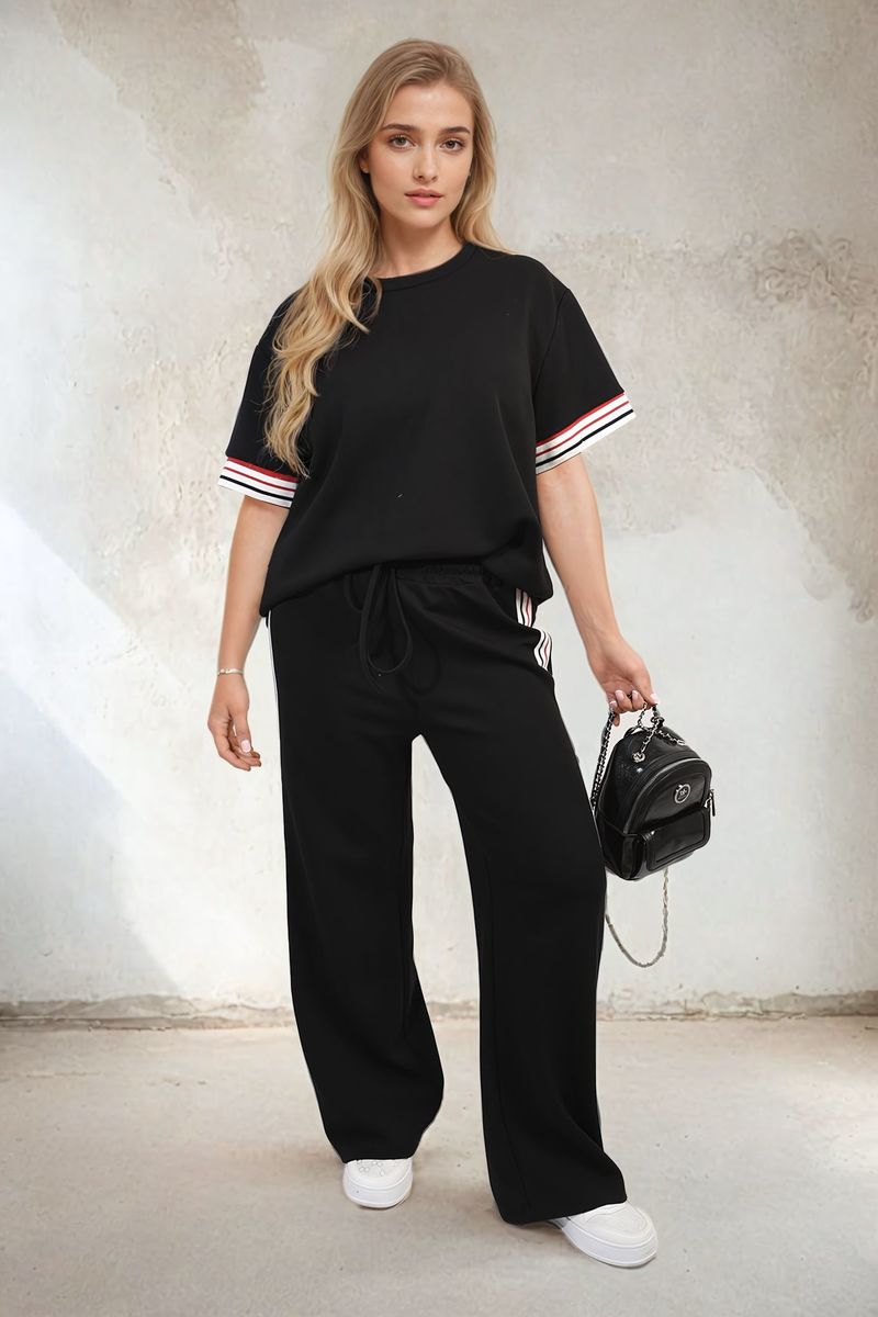 Jennifer Contrast Stripe Top and Wide Leg Trouser Co-ord Set - 4 colours