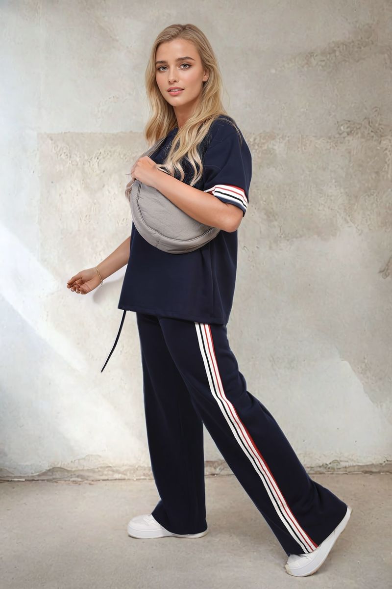 Jennifer Contrast Stripe Top and Wide Leg Trouser Co-ord Set - 4 colours