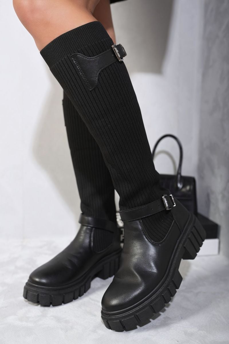 Jessica Stretch Knee High Chunky Sock Boots - 2 colours