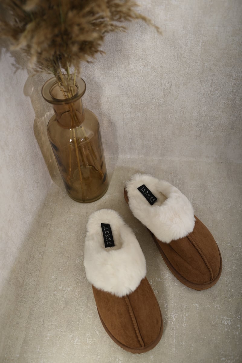 Josie Fuzzy Faux Fur Lined Slip-On Slippers - 3 colours