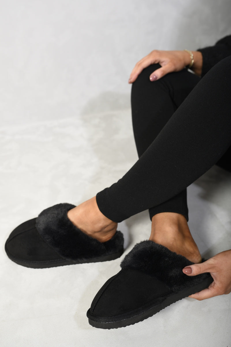 Josie Fuzzy Faux Fur Lined Slip-On Slippers - 3 colours