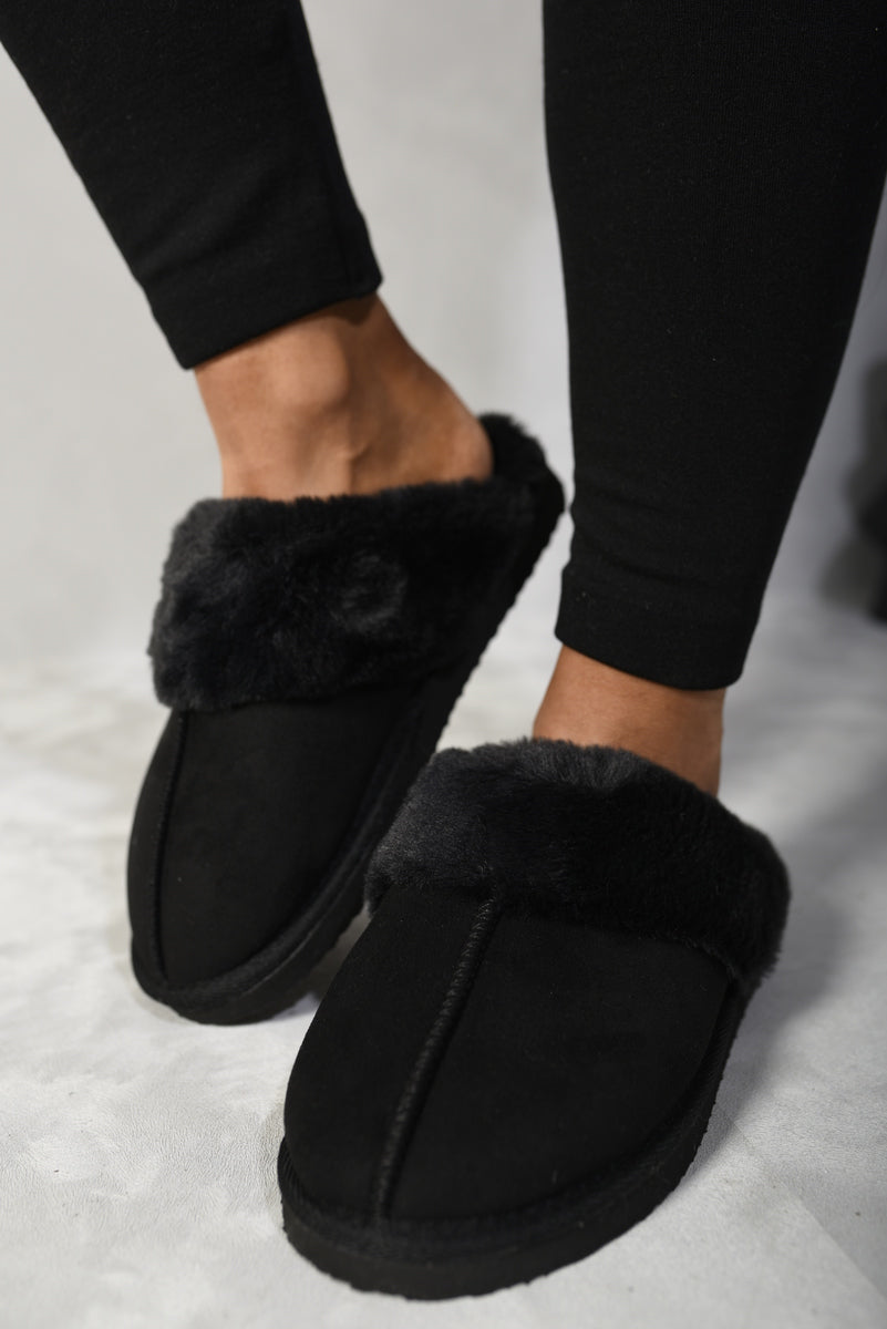 Josie Fuzzy Faux Fur Lined Slip-On Slippers - 3 colours