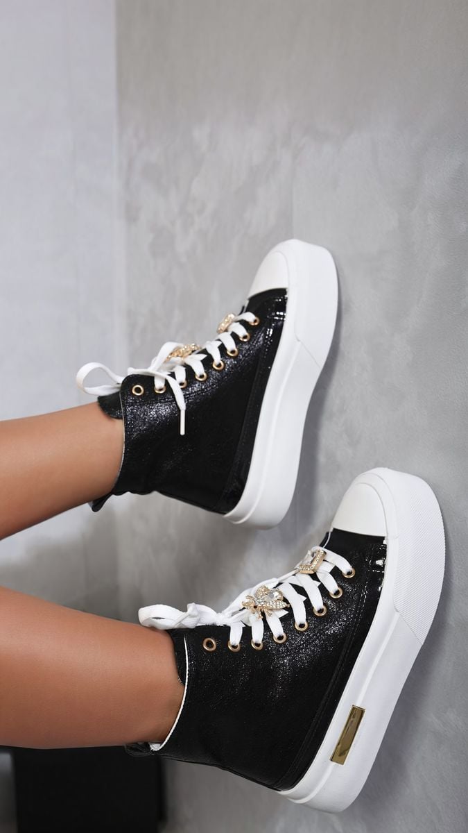 Julia Glitter Lace Up High Top Platform Trainers with Decorative Details - 2 colours