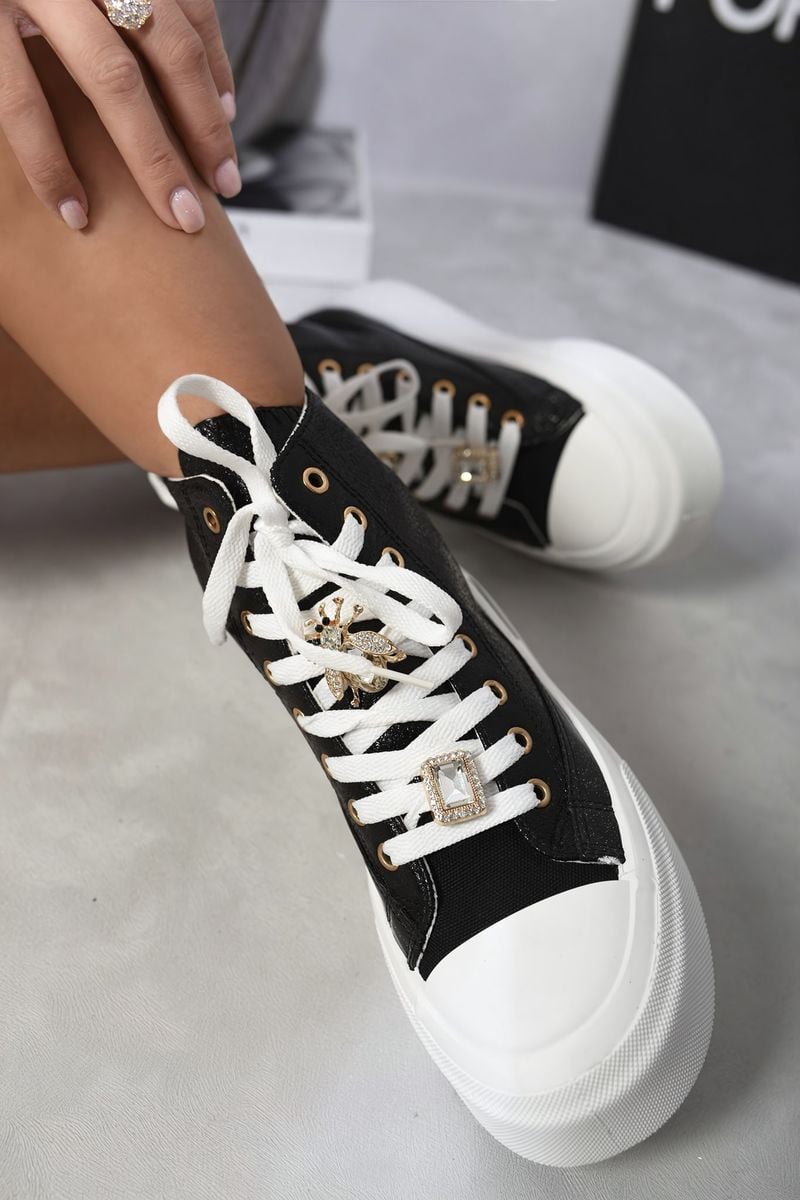 Julia Glitter Lace Up High Top Platform Trainers with Decorative Details - 2 colours