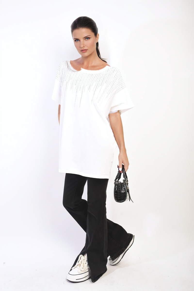 Juliana Embellished Neckline Short Sleeve Top - 2 colours