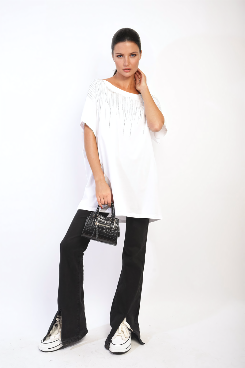 Juliana Embellished Neckline Short Sleeve Top - 2 colours