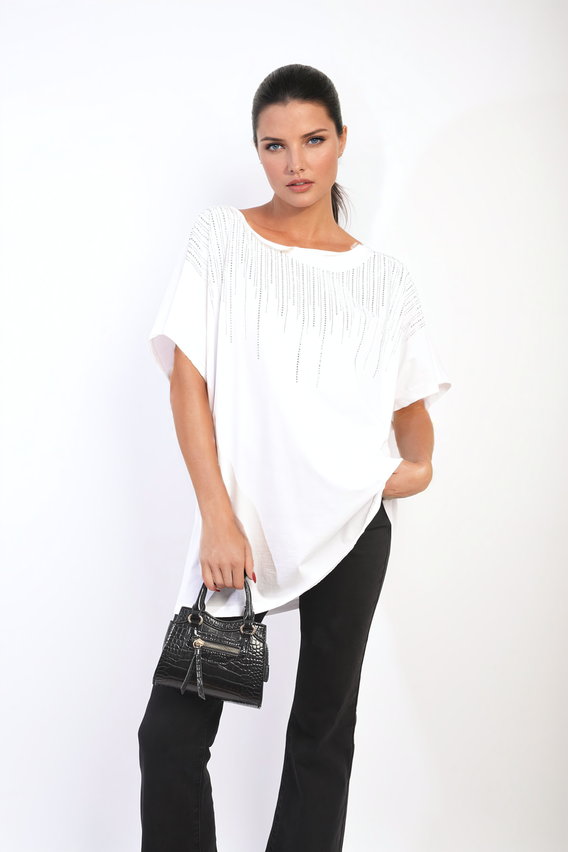 Juliana Embellished Neckline Short Sleeve Top - 2 colours