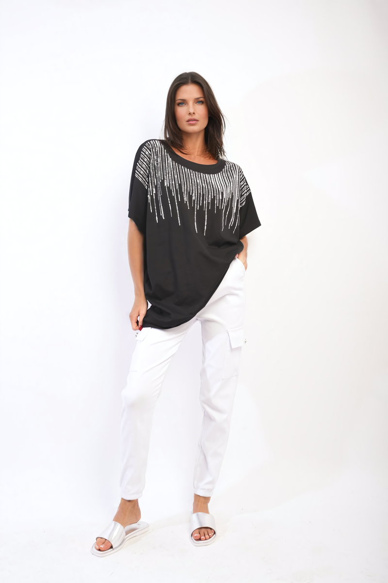 Juliana Embellished Neckline Short Sleeve Top - 2 colours