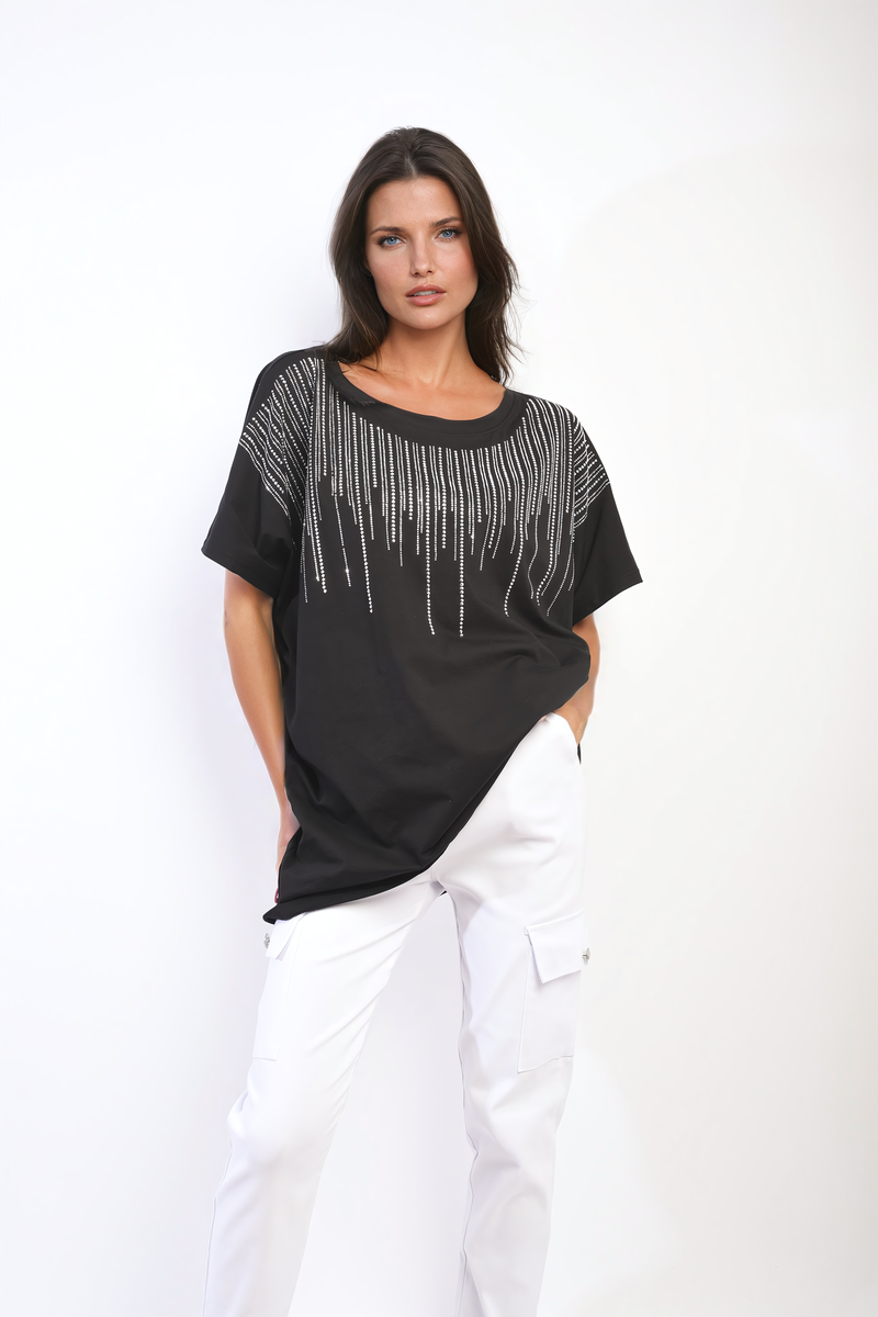 Juliana Embellished Neckline Short Sleeve Top - 2 colours