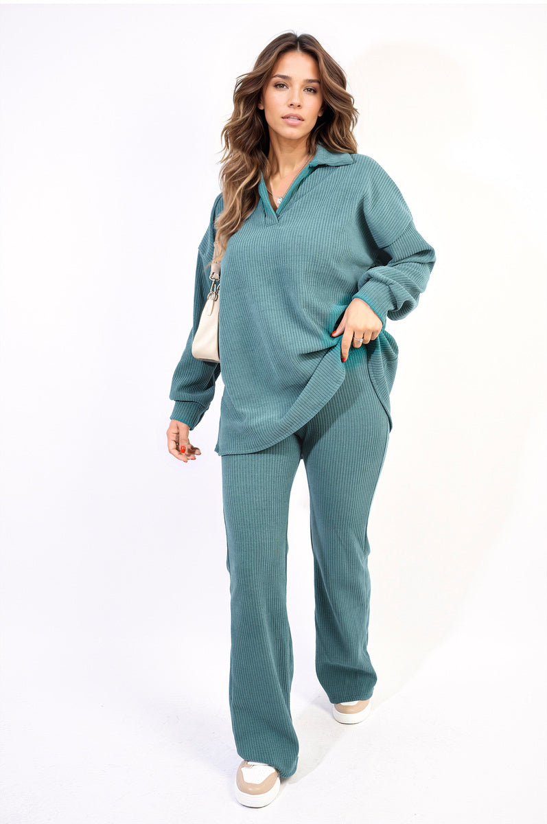 Kelsey Collared Long Sleeve & Trouser Co-ord Set - 13 colours