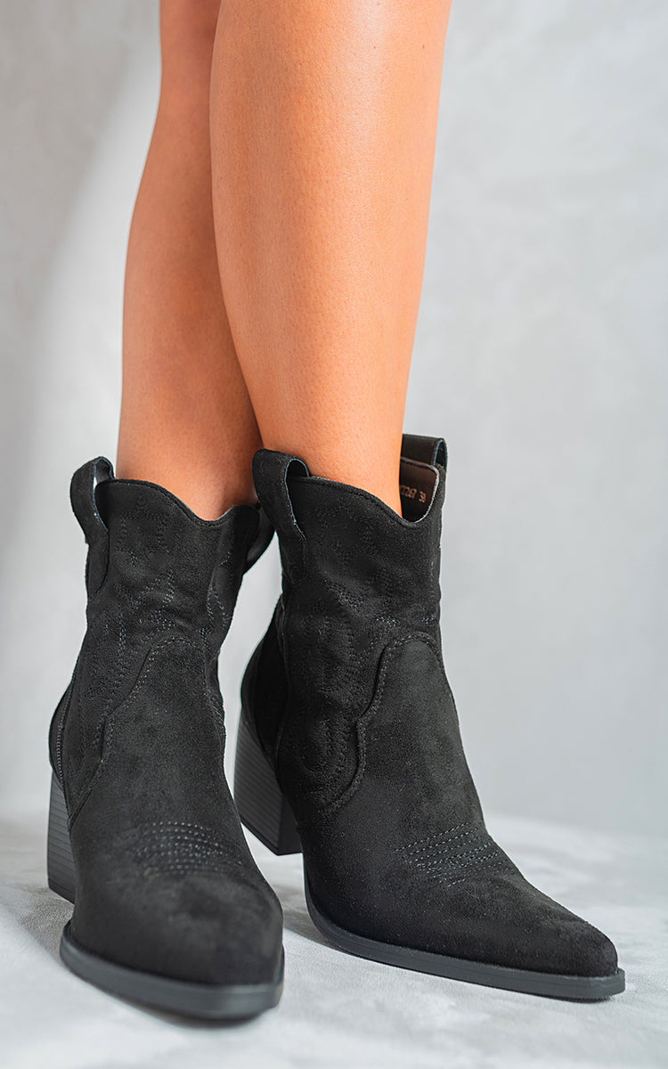 Laura Suede Cowboy Ankle Length Boots - 4 colours