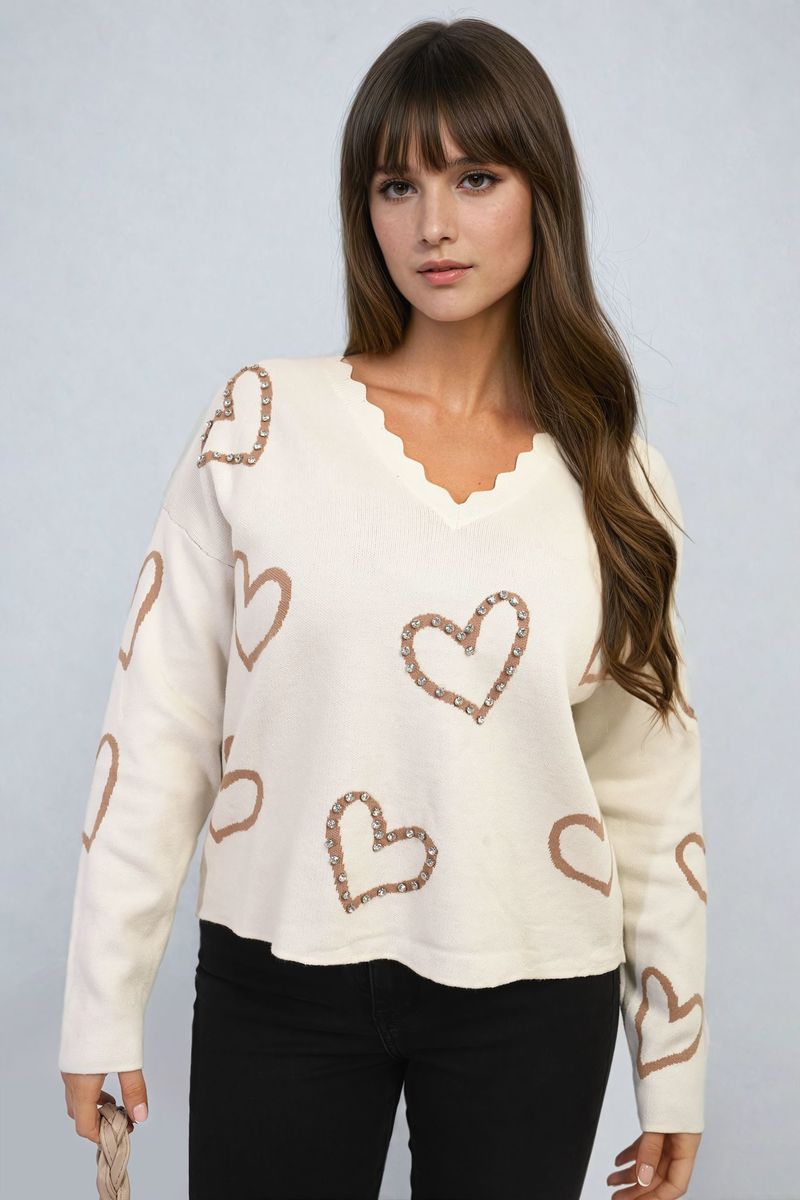 Laura V-neck Stone Long Sleeve Knitted Jumper - 3 colours