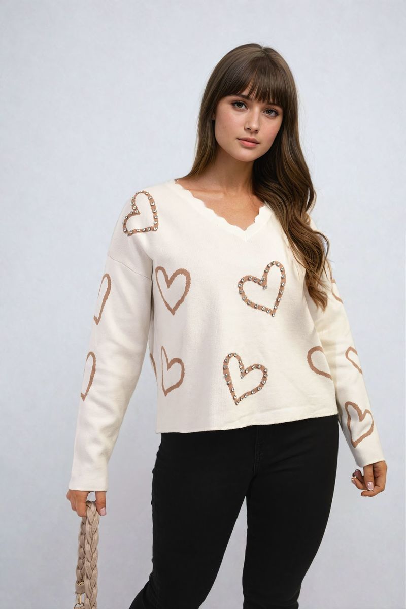 Laura V-neck Stone Long Sleeve Knitted Jumper - 3 colours