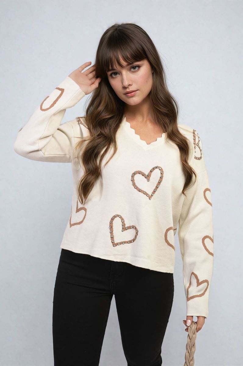 Laura V-neck Stone Long Sleeve Knitted Jumper - 3 colours