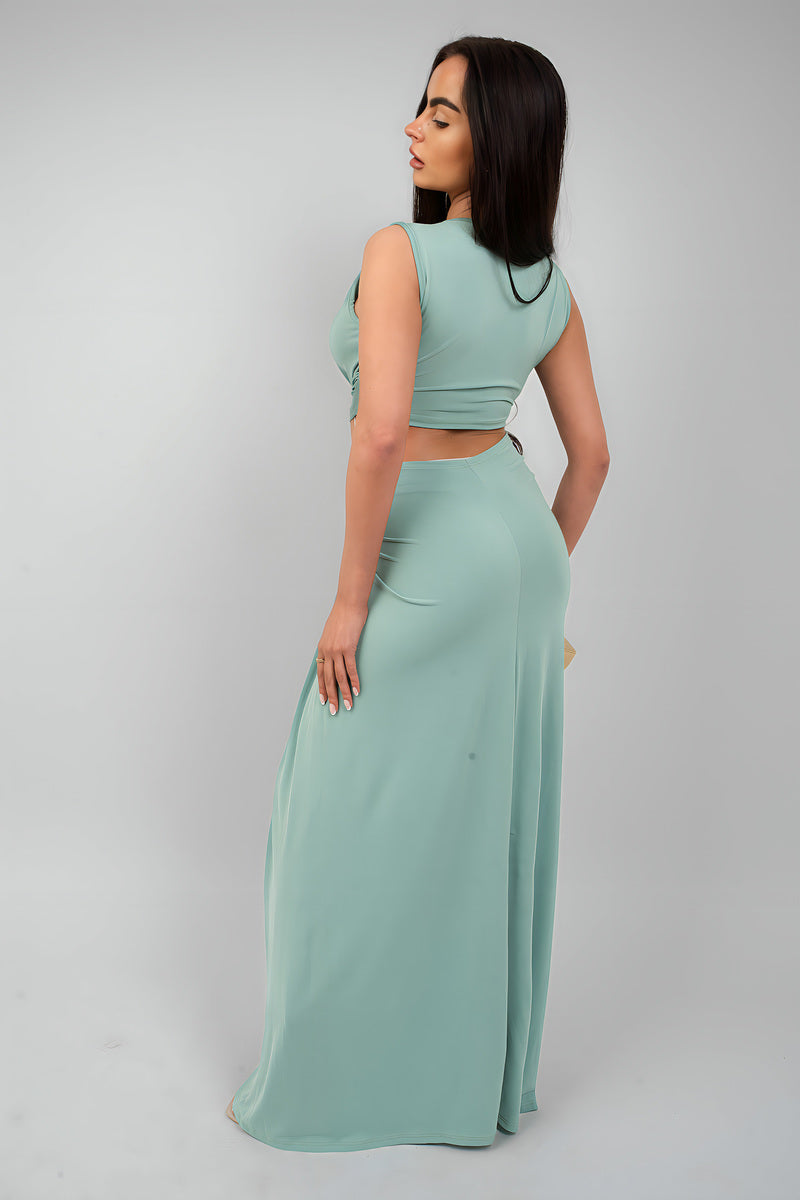 Lea Twist Detail Plunge Split Leg Cut Out Maxi Dress - 3 colours