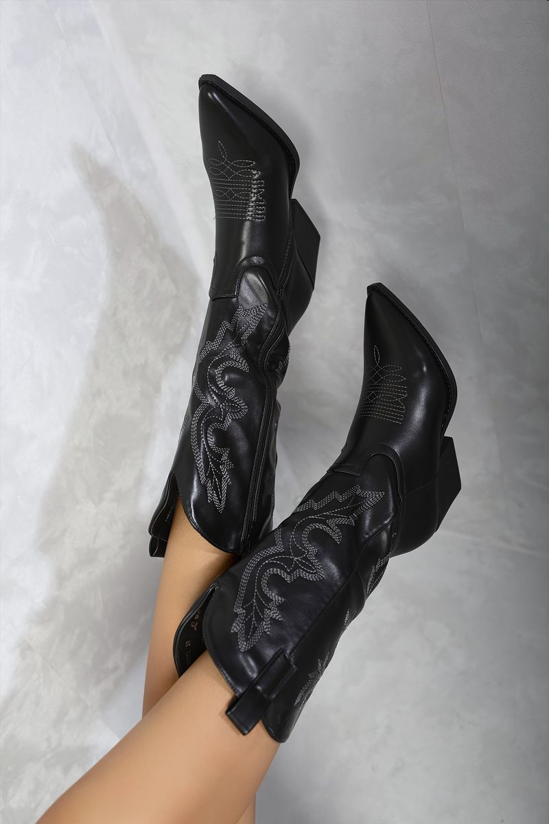 Lucille High Pointed Toe Embroidered Thick Heel Cowboy Boots - 5 colours