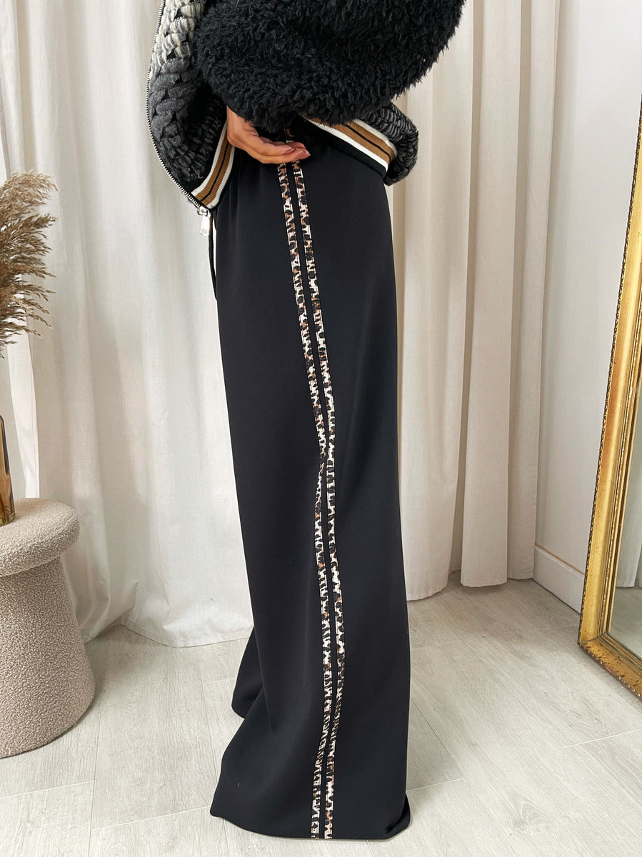 Luna Wide Leg Lounge Trousers with Leopard Trim - 3 colours