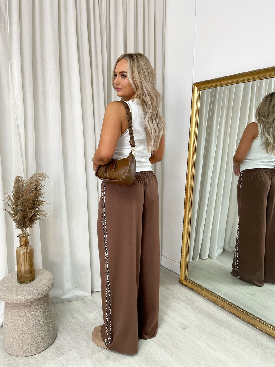 Luna Wide Leg Lounge Trousers with Leopard Trim - 3 colours