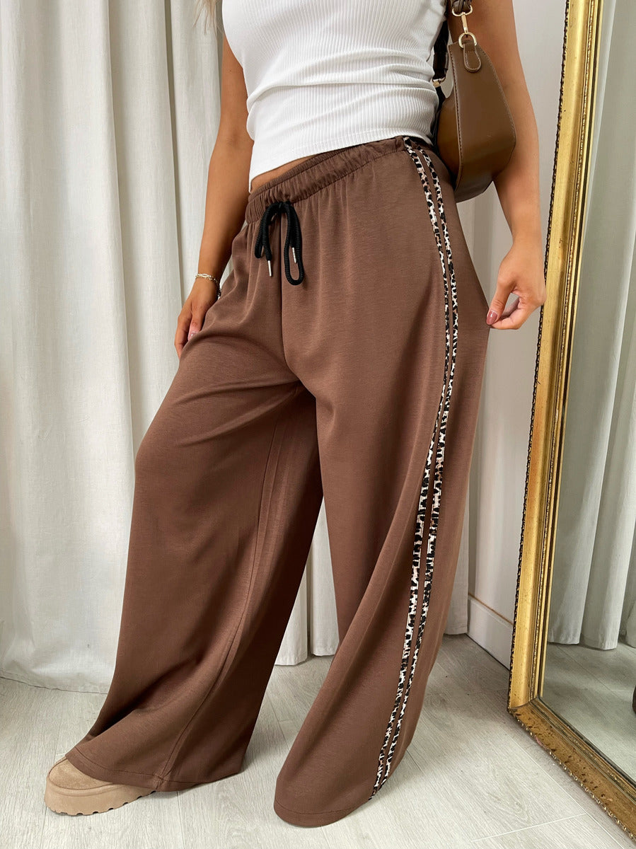 Luna Wide Leg Lounge Trousers with Leopard Trim - 3 colours