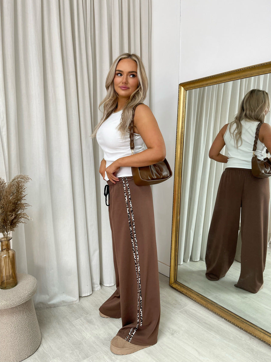 Luna Wide Leg Lounge Trousers with Leopard Trim - 3 colours