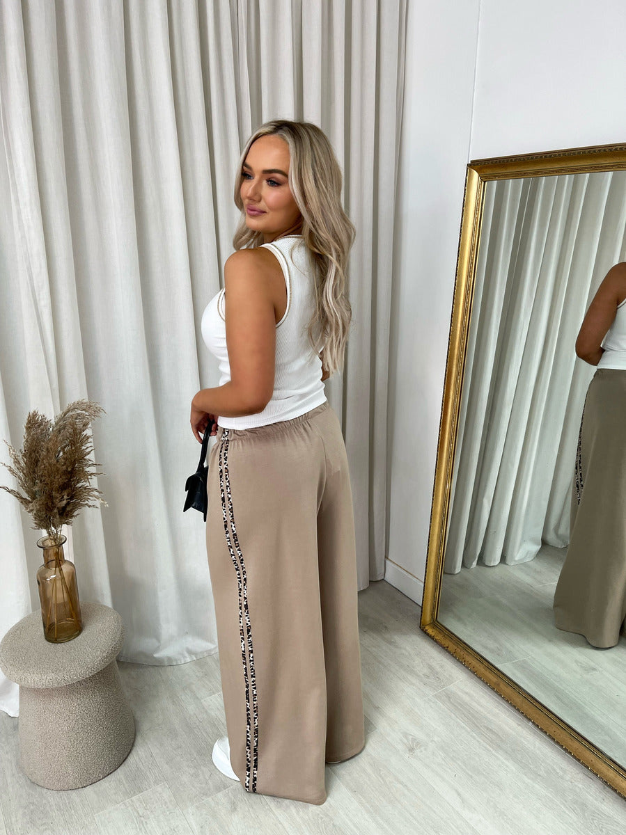 Luna Wide Leg Lounge Trousers with Leopard Trim - 3 colours