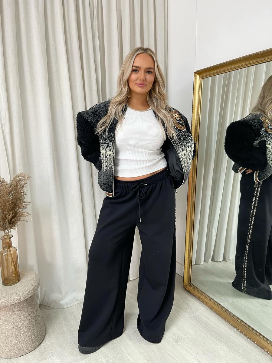 Luna Wide Leg Lounge Trousers with Leopard Trim - 3 colours