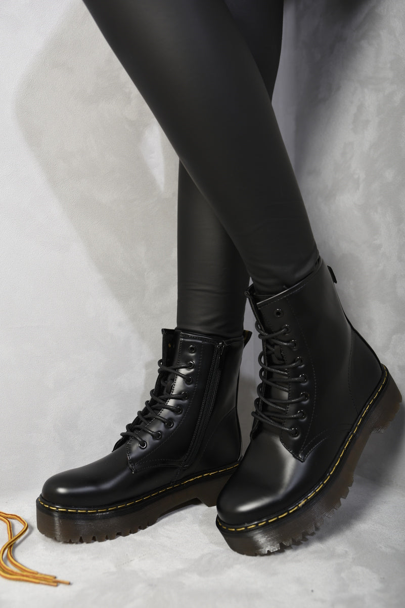 Lydia Combat Lace Up Side Zip Platform Chunky Boots - 3 colours