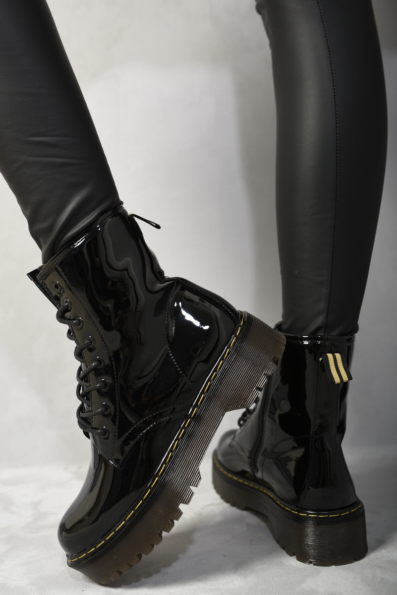 Lydia Combat Lace Up Side Zip Platform Chunky Boots - 3 colours