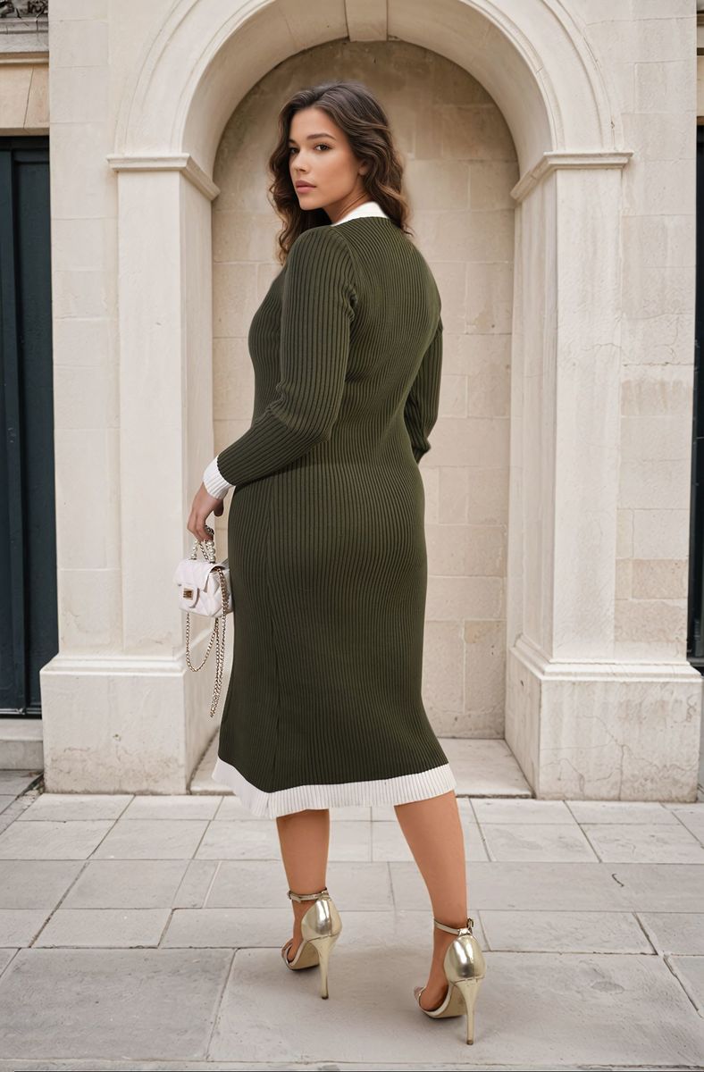 Lydia Knitted Contrast Trim Long Sleeve Midi Dress - 4 colours