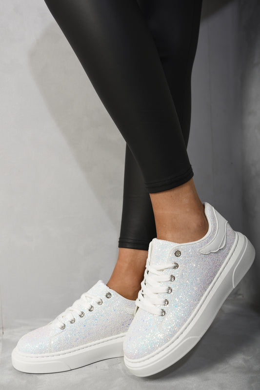 Maggie Glitter Lace Up Slip On Trainers