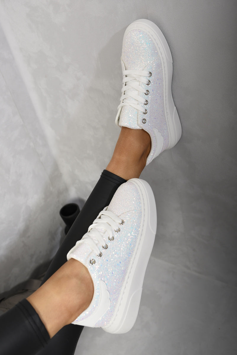 Maggie Glitter Lace Up Slip On Trainers