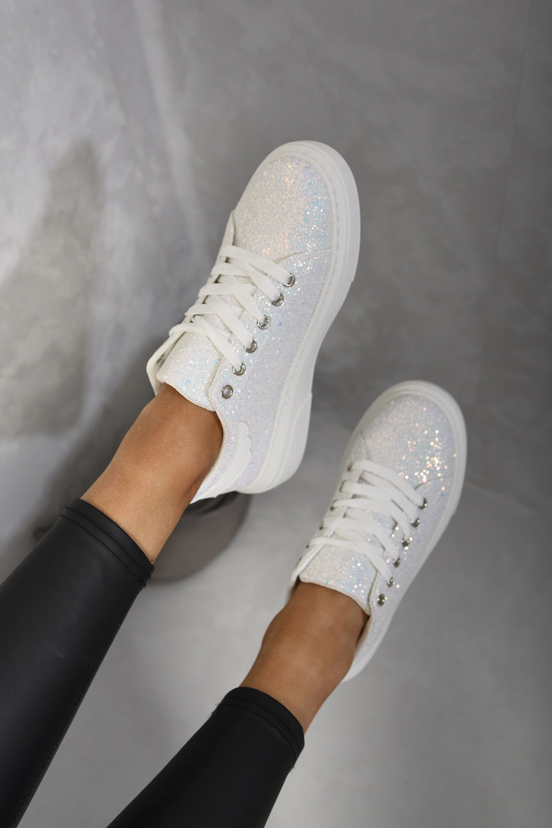 Maggie Glitter Lace Up Slip On Trainers