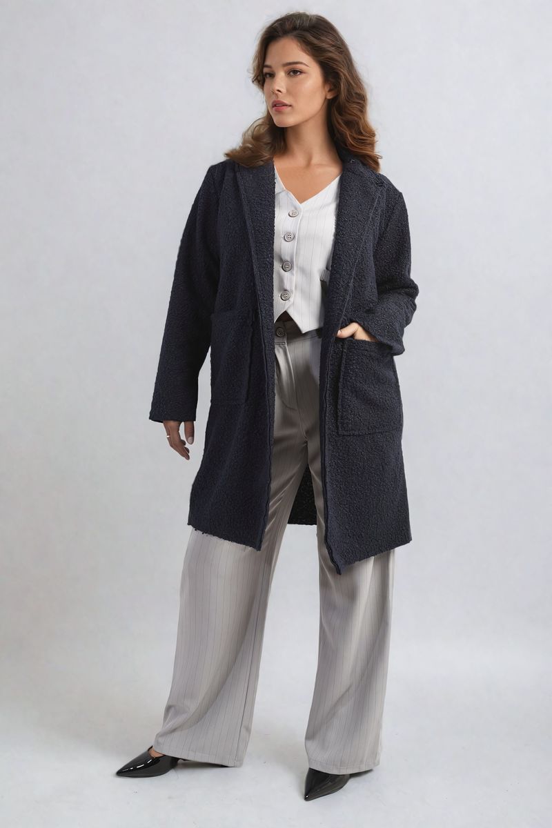 Martha Curve Buttoned Textured Jacket with Front Pockets - 7 colours