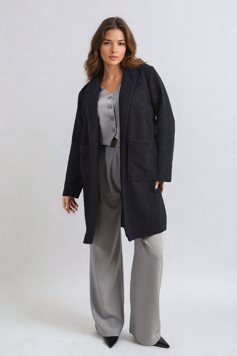 Martha Curve Buttoned Textured Jacket with Front Pockets - 7 colours