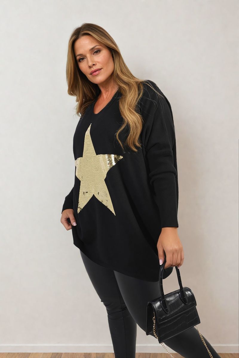 Curve Melissa Sequin Star Oversized Knitted Jumper - 5 colours